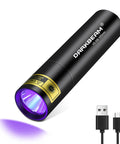 Ultra compact 395nm UV flashlight, USB-C rechargeable in 1 hour, delivering powerful 1300mW for quick pet urine and stain detection, resin curing, and fluorescence tasks, pocket sized for on the go cleanup and inspection.