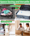 Effortless Electric Vacuum Pump For Storage Bags 55W 5000Pa used for suitcase and home storage, showing before and after compression.