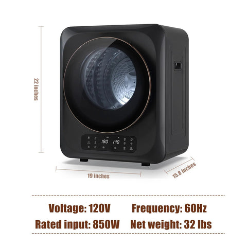 Compact black Portable Washer And Dryer Combo For Small Spaces With One Point Eight Cu Ft Capacity Including 18 lb Wash Load And 12 lb Dry Load Ideal For Apartments Dorms RVs And Tiny Homes All In One Compact Laundry Solution With Wash Cycles And Efficient Drying