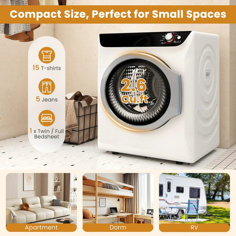 Compact 28 lb washer and 2.6 cu ft dryer combo delivers space-saving laundry power with 10 cycles for apartments, dorms, RVs.