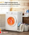 Two in one space saving washer and dryer combo that handles up to 17.8 lb wash and 10.6 lb dry, featuring a stainless steel inner tub