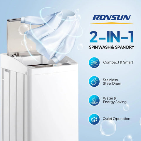Two in one space saving washer and dryer combo that handles up to 17.8 lb wash and 10.6 lb dry, featuring a stainless steel inner tub