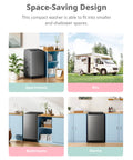 Compact 1.6 Cu Ft Portable Washing Machine With Wheels 11 Lb Capacity in various spaces: apartments, RVs, bathrooms, dorms