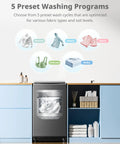 Compact 1.6 Cu Ft Portable Washing Machine With Wheels 11 Lb Capacity Fully Automatic Top Load Washer in laundry setting.