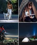 People using Compact Waterproof LED Flashlight 2 Pack With Zoomable Focus for outdoor activities like camping and walking.