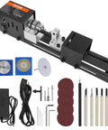Compact Mini Wood Lathe Machine With Seven Speeds 4220 5300 5650 6350 6660 7050 8450 RPM 24V DC 96W and accessories