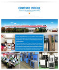 Image collage showing company profile, including office and manufacturing areas of a high-speed automatic PET bottle blowing machine manufacturer.