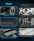 Comparison of 10 Inch Shutter Exhaust Fan With Speed Controller 647 CFM and other fans showing motor, mesh cover, and louvers.