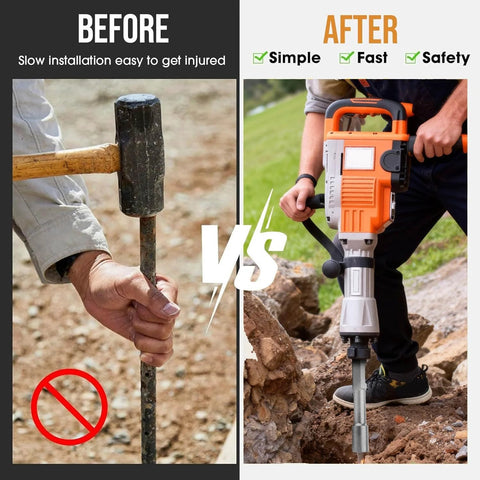 Comparison of manual sledgehammer versus Ground Rod Driver For Hex Shank Rotary Hammer Drill For Grounding Rods And Jack Hammer Bits Compatible With Hex Demolition Tools 1 3 16 Inch Hex Shank Made From 40 Chrome Steel Delivers Wear Resistant Toughness For Sledge Free In Ground Driving