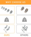 Comparison of 8Ft Box Rail Exterior Barn Door Hardware Kit components, highlighting 480 kg capacity with galvanized steel construction.