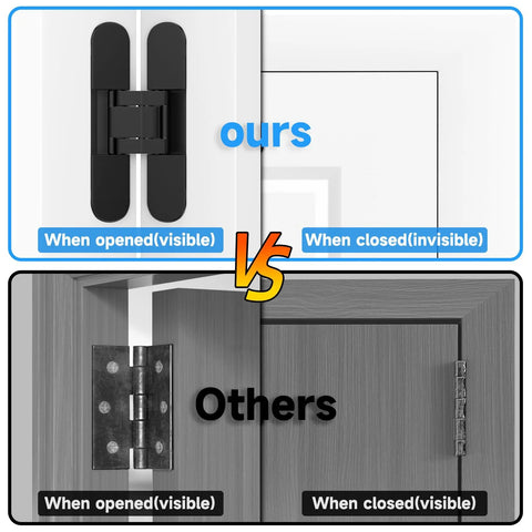 Comparison of Discreet 5 Point 5 Inch Hidden Door Hinges Set For 180 Degree Swing Concealed Hinges vs traditional hinges
