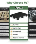Comparison of Industrial Grade Plastic Pallets HDPE Lightweight Waterproof Stackable with wooden and other pallets highlighting features