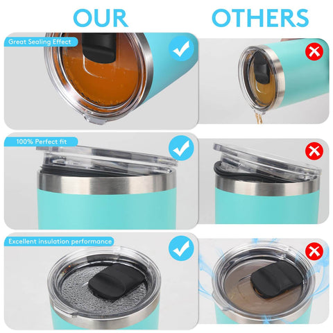 Yeti Lid Rubber Seal Replacement Gasket Set For Leakproof O Ring shown on blue mugs, demonstrating sealing and insulation effects.
