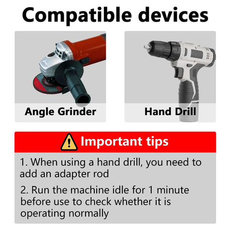 Compatible devices image showing an angle grinder and hand drill with use tips for the Beast Pro Grade Diamond Step Drill Bit Set.