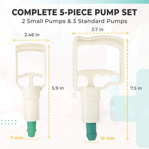 Five Pack Manual Suction Pump For Cupping Therapy Sets Pro Grade Small And Medium Pumps product dimensions illustration