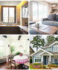 Various rooms and a house exterior showcasing versatile settings for Fiberglass Window Screen And Door Replacement Mesh 48 X 118 Inches use.
