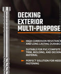 Composite Trim Screws #8 x 3” Stainless Steel 304, 450pcs - Hidden Fastener for PVC & Wood, Outdoor Deck & Exterior, Rust-Resistant T-10 Star Drive, 4lbs.