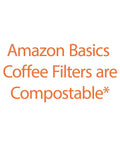 Amazon Basics coffee filters are compostable text with focus keyword: Premium white basket filters fit most 8-12 cup coffee makers.