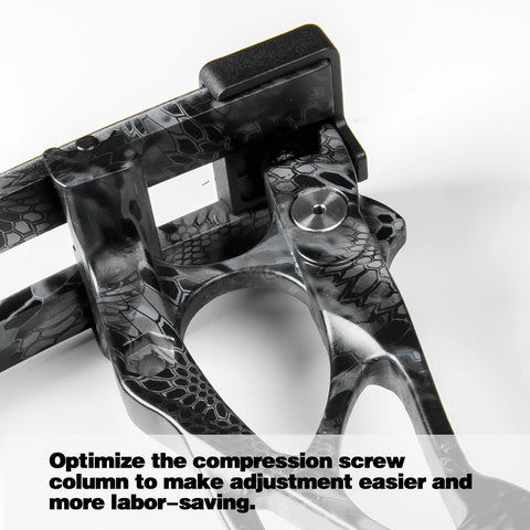 Close-up of compression screw on adjustable 30 to 70 pound compound bow and arrow set for adults and teens by AKCHOER.