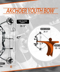 Adjustable 30 to 70 Pound Compound Bow And Arrow Set For Adults And Teens, dimensions and draw weight diagram by AKCHOER