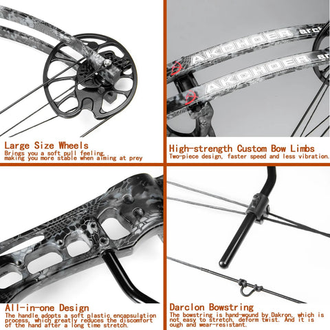 Details of Adjustable 30 to 70 Pound Compound Bow And Arrow Set For Adults And Teens, cam wheels, custom limbs, bowstring, AKCHOER brand