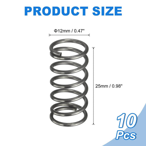 Set Of 10 Compression Springs 12mm Outer Diameter 1.2mm Wire Size 25mm Free Length Spring Steel For DIYers Mechanical Projects Shop And Home Repairs Durable Corrosion Resistant High Temp Silver Tone Hardware