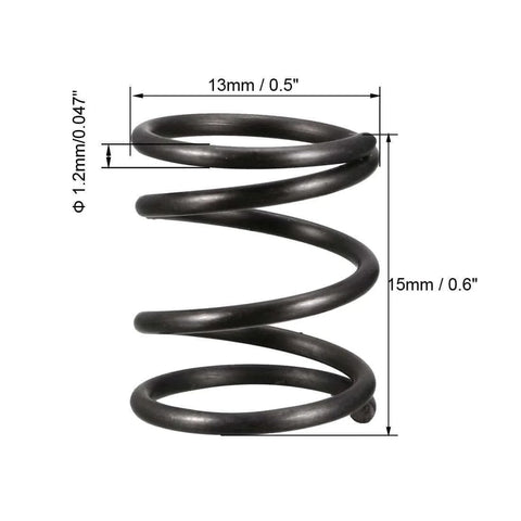 10 Pack Black Compression Spring, 13mm Outer Diameter, 1.2mm Wire, 15mm Free Length, Heat Treated Spring Steel With Rust Resistant Oil Finish