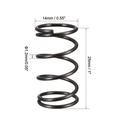 Compression Spring Set With 14mm Outer Diameter, 1.2mm Wire, 25mm Free Length, Black Steel Extension Springs, Heat Treated For Longevity