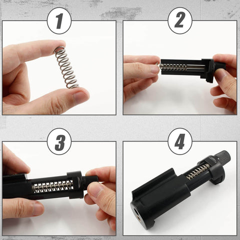 Hands demonstrate installing 10 Pack Compression Springs Steel Coil Extension Springs With 0.047 Inch Wire Diameter 50mm Long 20mm Outer Diameter into a black mechanical device for DIY projects and repairs.