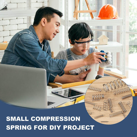 Father and son working on DIY project with 2 Mm Outer Diameter 0.3 Mm Wire 10 Mm Free Length Stainless Steel Compression Spring Pack Of 10