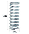 Side view of a single spring from the Compression Spring Set Three Pack With Outer Diameter Three Quarters Inch And Free Length Two Inches, Wire Diameter 0.080 Inch, Heavy Duty Spring Steel, Rugged Build, Maximum Safe Load 28.7 Pounds, Ideal For DIY Projects, Machinery And Everyday Fixes.