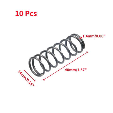 Ten Pack Spring Coils Set With 1.4mm Wire, 14mm Outer Diameter, 40mm Free Length, Heavy Duty Spring Steel Compression Springs