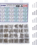 Compression Springs Set 24 Sizes 398 Pieces Of 304 Stainless Steel Coil Springs For DIY Repairs And Projects Rust Resistant High Tensile Strength Ideal For Handyman Electronics And Crafting, stored in labeled box.