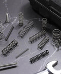Set Of 10 Compression Springs 12mm Outer Diameter 1.2mm Wire Size 25mm Free Length Spring Steel For DIYers Mechanical Projects Shop And Home Repairs Durable Corrosion Resistant High Temp Silver Tone Hardware on black surface