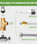 Lead Free Brass Three Eighth Inch Angle Stop Add A Tee Compression Tee Valve With Three Eighth Inch Inlet And Outlet Connections Two Pack, applicable to various water pipes