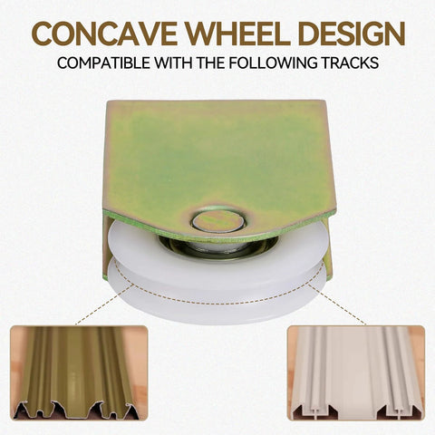 Sliding Mirror Door Rollers Replacement For Wood Framed Doors One And A Half Inch Nylon Concave Ball Bearing Wheel Two And A Half Inch Mounting Hole Height Two Pack Compatible With N 6870 Delivers Smooth Glide And Quiet Operation, featuring the concave wheel design compatible with various tracks.