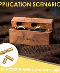 Application scenario showing hidden concealed brass barrel hinges for wooden jewelry boxes and keepsake cases, 32 pack by Nextpal.