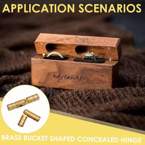 Application scenario showing hidden concealed brass barrel hinges for wooden jewelry boxes and keepsake cases, 32 pack by Nextpal.