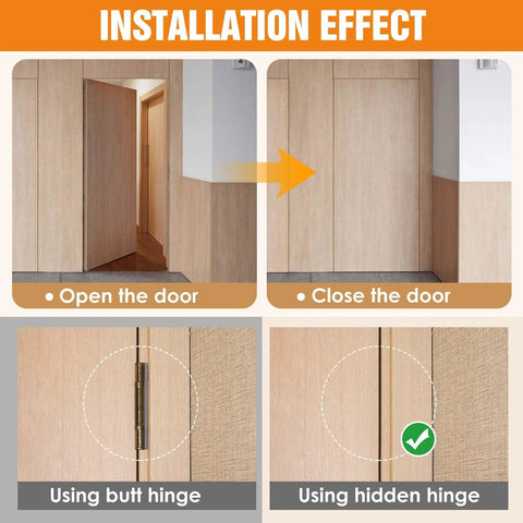 Installation effect of Concealed Hidden Door Hinge Set for Invisible Doors and Feature Walls, Size 9.7 x 3.3 x 1 Inch