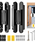Concealed Hidden Door Hinge Set for Invisible Doors and Feature Walls, Size 9.7 x 3.3 x 1 Inch, black finish, mounting hardware included