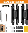 Concealed Hidden Door Hinge Set for Invisible Doors and Feature Walls, Size 9.7 x 3.3 x 1 Inch, Pack of 2, black finish, includes screws