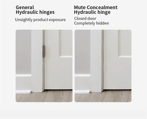 Comparison of visible general hydraulic hinges and hidden mute concealment hinges on white doors