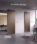 Concealed Sliding Barn Door Hardware and Track Floating Wall Mount, Soft Close and Quiet Operation installed in modern room