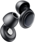Concert Ear Plugs With 45dB Noise Reduction, High Fidelity Hearing Protection, close-up of black earbuds with eartips