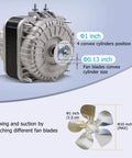 YZF18-25 Fan AC Motor 120V 18W 1.01A 60Hz Shaded Pole Condenser Motor detailed view with blade specifications