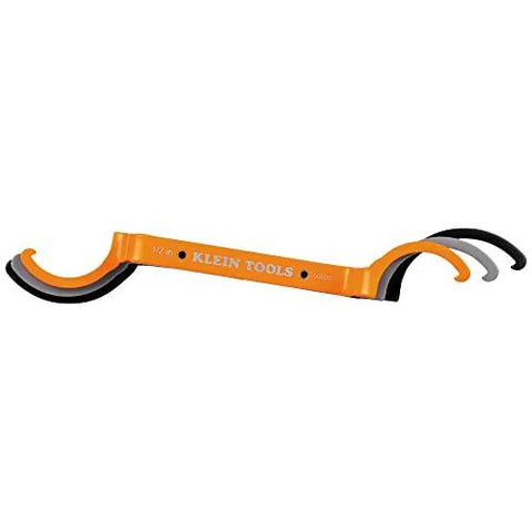 Conduit Locknut Wrench Set With Opposing Offset Bends For Tight Spaces One Half Inch, Three Quarter Inch, And One Inch Sizes