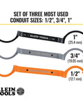 Conduit Locknut Wrench Set With Opposing Offset Bends For Tight Spaces One Half Inch, Three Quarter Inch, And One Inch Sizes