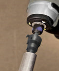 Power Conduit Reamer Tools Kit With Hex Key Wrench, 2 Replacement Blades, And No. 2 Square Recess Bit For Half Inch, Three Quarter Inch, And One Inch Conduit Pipe, Easy Install, Fast Fit, Durable Pro Grade Reamer Set For Electricians installed on a power drill over conduit pipe
