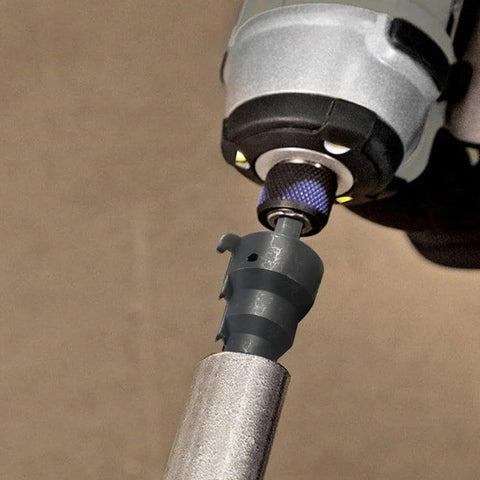 Power Conduit Reamer Tools Kit With Hex Key Wrench, 2 Replacement Blades, And No. 2 Square Recess Bit For Half Inch, Three Quarter Inch, And One Inch Conduit Pipe, Easy Install, Fast Fit, Durable Pro Grade Reamer Set For Electricians installed on a power drill over conduit pipe