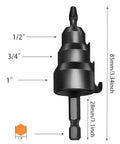 Conduit Reamer Tools Kit Deburring Set For Electrical Pipes With Hex Key Wrench Two Replacement Blades And One No 2 Square Recess Bit Fits One Half Inch Three Quarter Inch And One Inch Conduits Black showing various sizes
